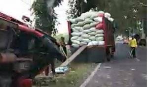 Diduga Mengantuk, Sopir Truk Tabrak Pohon