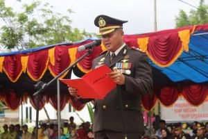 Upacara HUT Bhayangkara Ke-73, Polres Halsel Gelar Di Polsek Obi Selatan