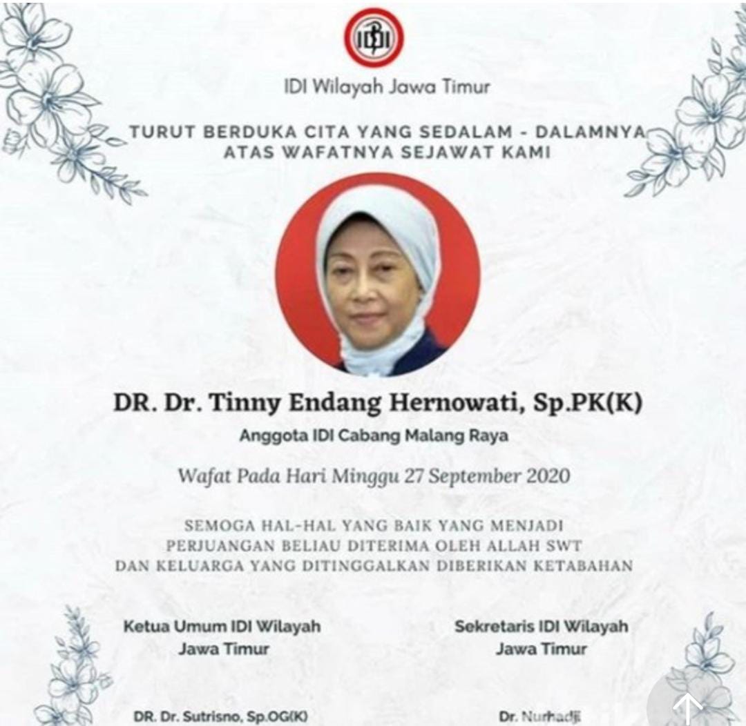 Dr dr Tinny Endang Hernowati SpPK Gugur Dalam Tugas Melawan Covid