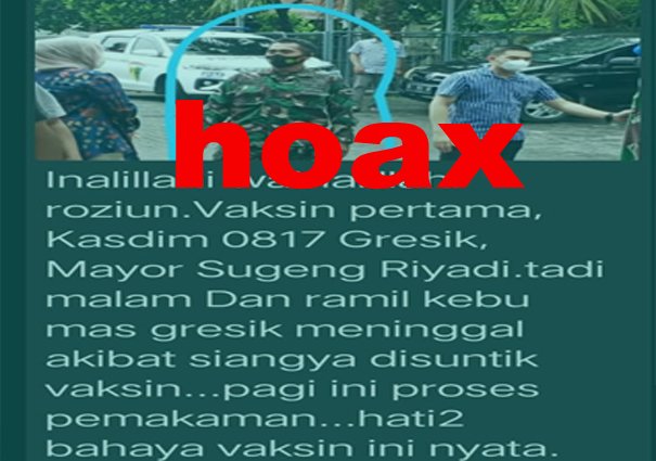 Kabar Kasdim 0817 Gresik Meninggal Divaksin COVID-19 Dipastikan Hoax