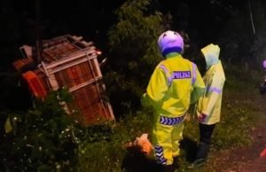Hujan Lebat Truk Diesel Bermuatan Ayam Terperosok Masuk Ke Sungai Tuban
