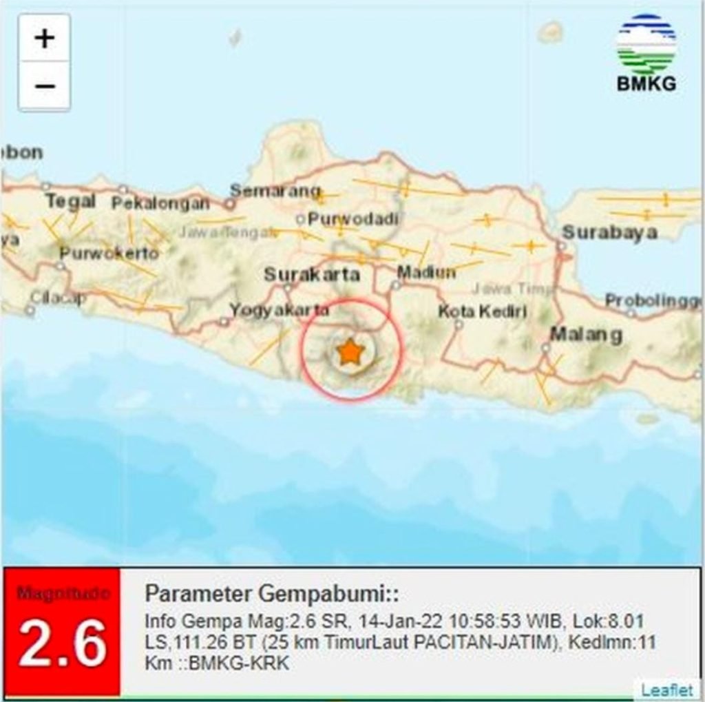 Gempa 2.6 Magnitudo Guncang Wilayah Pacitan