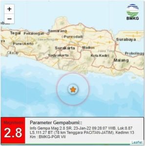 Gempa Bumi 2,8 Magnitudo Guncang Pacitan