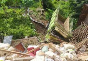 Rem Blong, Truk Muat Porang di Ponorogo Terjun Bebas Hingga Timpa Gudang Milik Warga