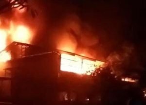 Pabrik Mebel di Mojokerto Terbakar, Petugas Damkar Berjibaku Memadamkan Api