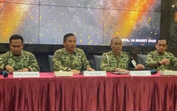 Konferensi pers 4 tersangka penyiraman air keras terhadap Andrie Yunus yang digelar di Mabes TNI, Jakarta pada Rabu (18/3/2026).