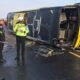 Bus Sudiro Tunggal Jaya Terguling di Tol Jomo, Sopir Diduga Mengantuk